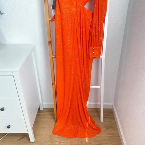 Mac Duggal 26730 Sequined One Shoulder Cut Out Gown Dress Tangerine Orange 10 - Picture 10 of 16